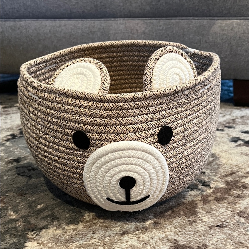 Bear-Themed Woven Toy Basket